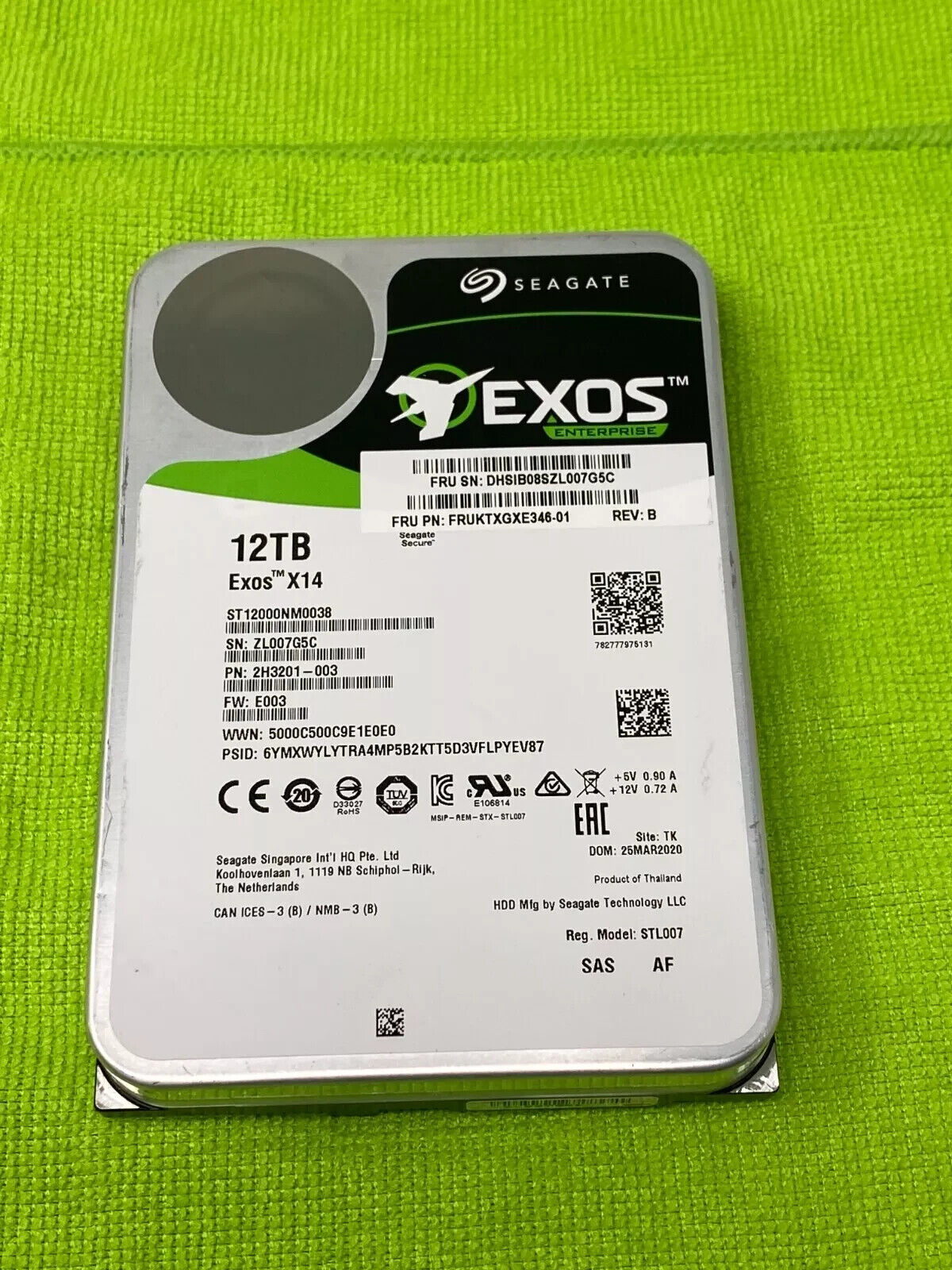 SEAGATE EXOS X14 ST12000NM0038 12TB 7.2K RPM HARD DRIVE 3.5" SAS 12Gb/s 512g 4KN