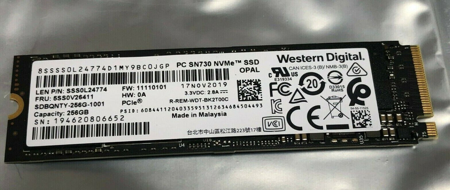 256GB WD SN730 NVMe PCIe M.2 SSD Solid State Drive SDBQNTY-256G Western Digital