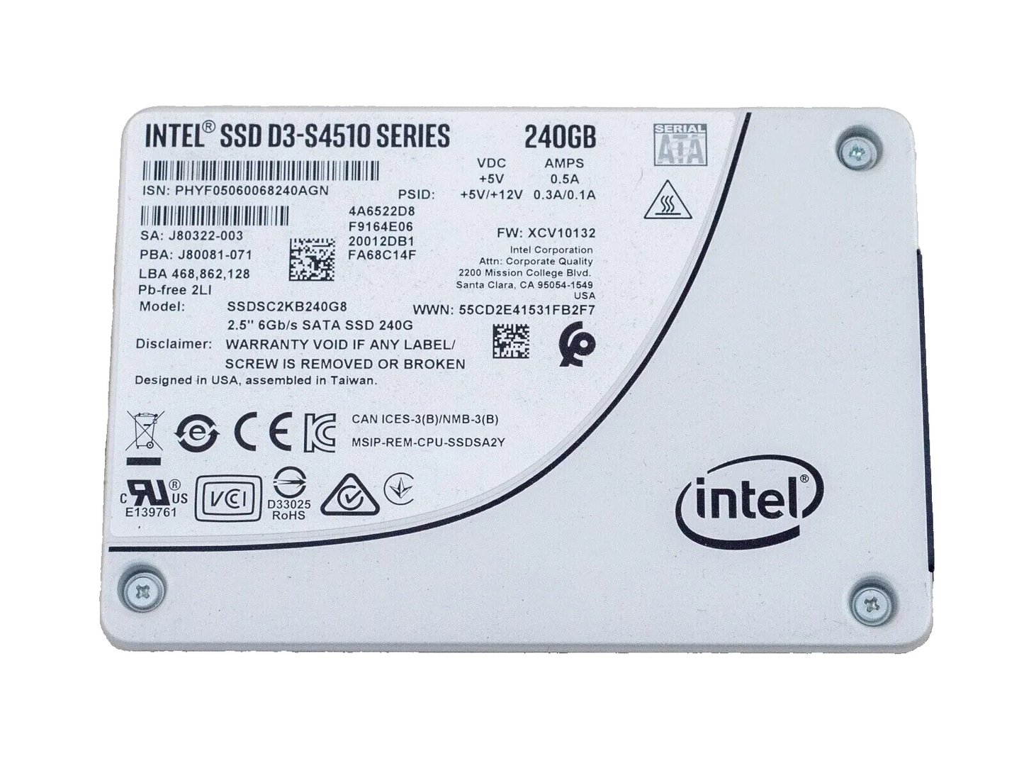 Intel D3-S4510 SSDSC2KB240G8 240GB 2.5" SATA SSD