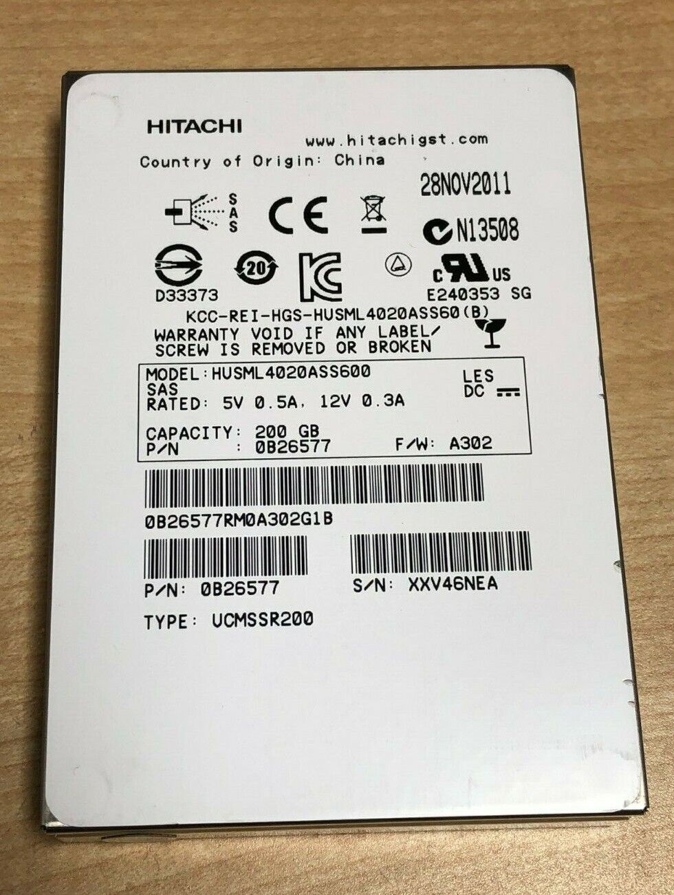 Hitachi 200GB 2.5" SSD SAS DRIVE HUSML4020ASS600 0B26577 DELL hp server