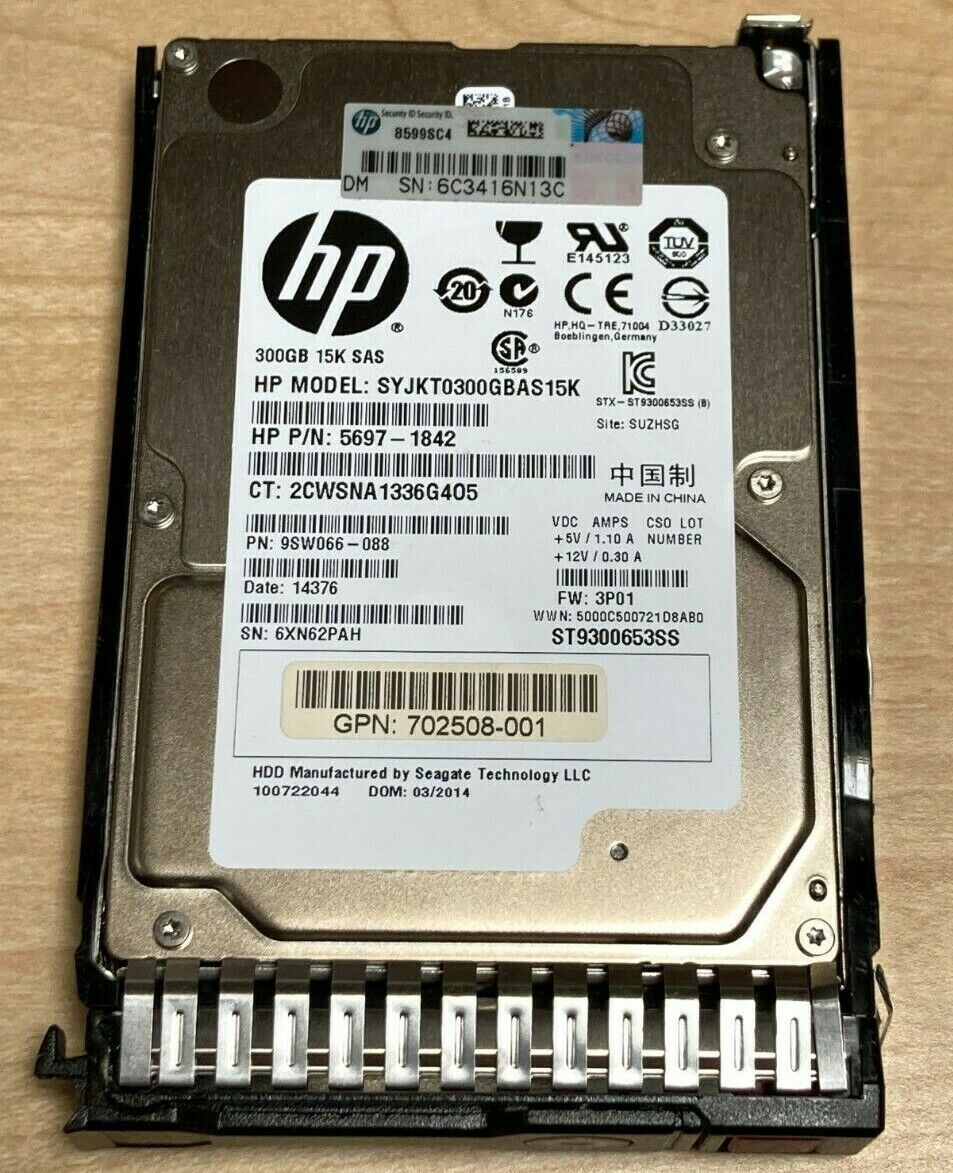 HP 300GB 15K 2.5" SAS SC ENT HDD SERVER Hard Drive Gen8 Gen9 w Tray