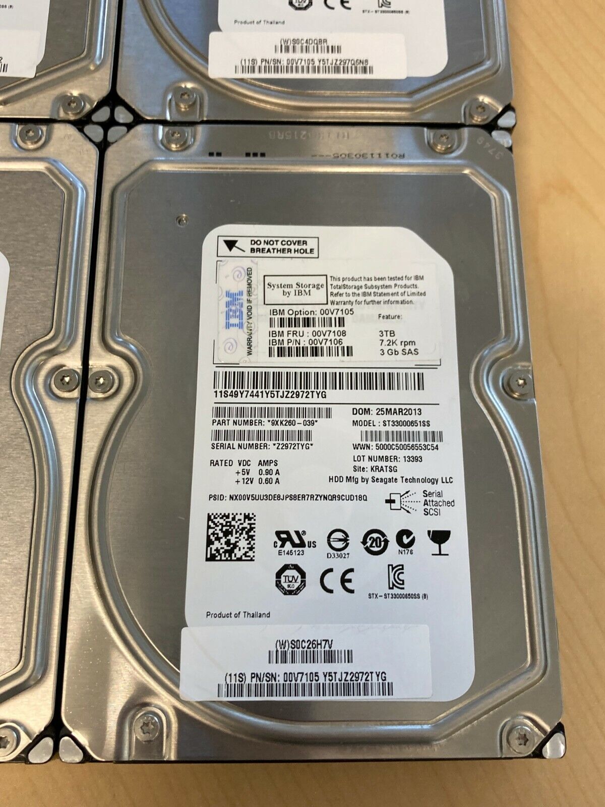 LOT OF 10 IBM SEAGATE 3TB 7.2K 3GB SAS ST33000651SS