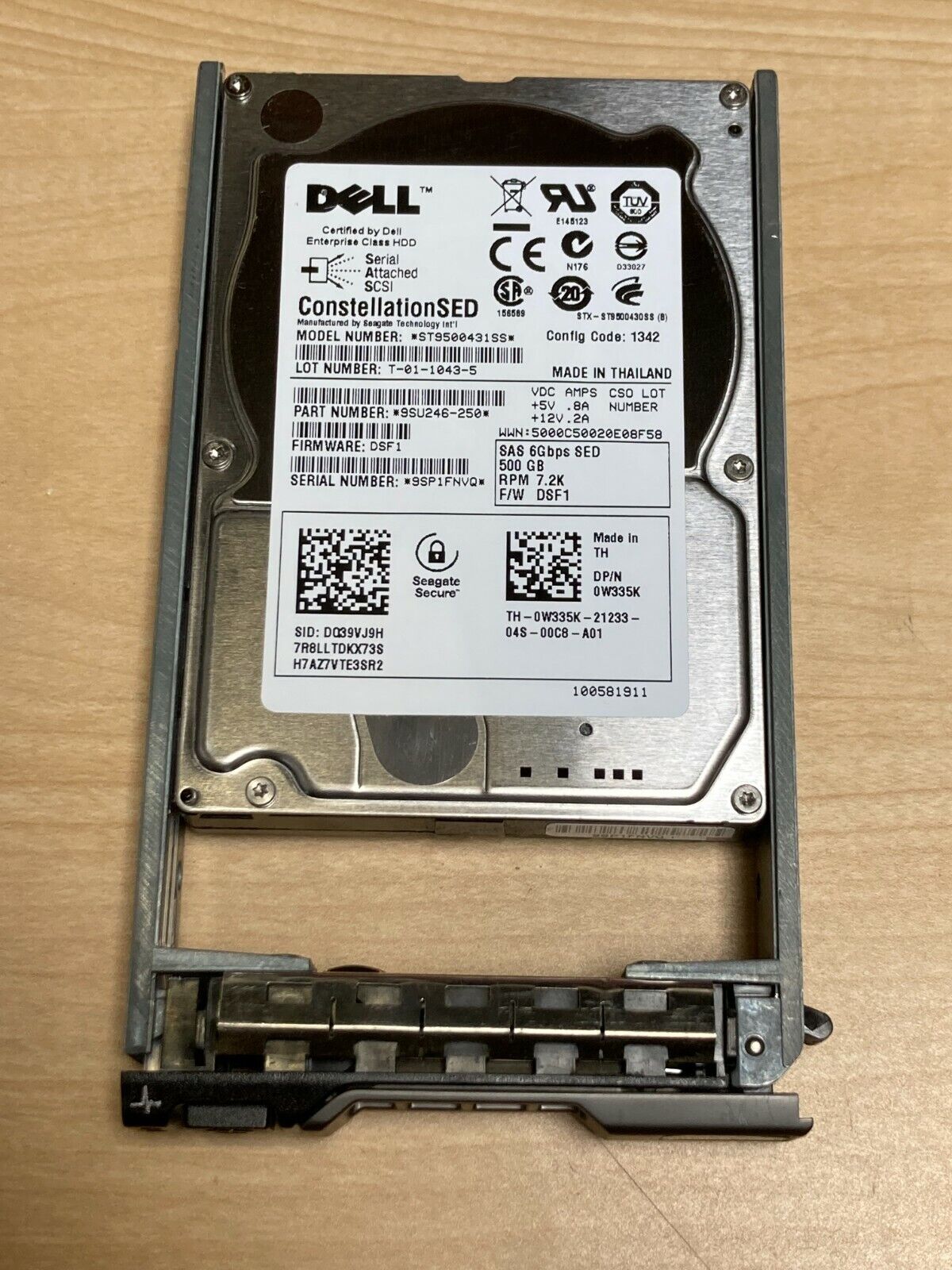 Dell W335K 500GB 7.2K NL SAS 2.5" 6Gbps SED Hard Drive Seagate ST9500431SS sff
