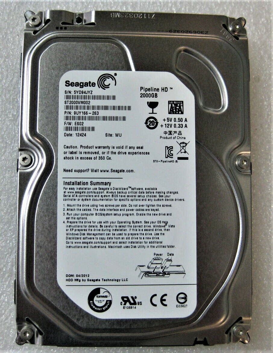 Seagate Pipeline HD ST2000VM002 2TB 5900 RPM 64MB Cache SATA 3.0Gb/s 3.5"