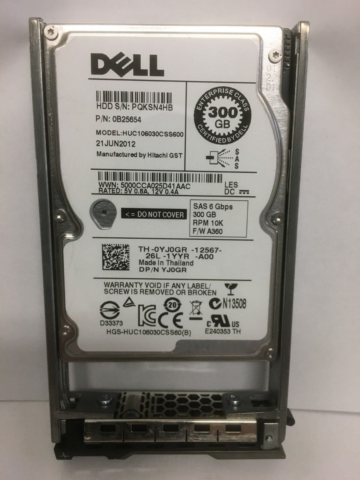 DELL YJ0GR HITACHI HUC106030CSS60 300GB SAS 6G 10k 2.5" Hard Drive B25654