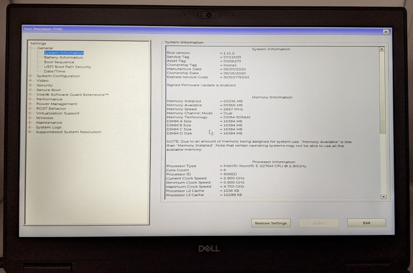 DELL PRECISION 7740 17.3" i7 9850H 4.6GHz 64GB RAM NEW 2TB SSD NVIDIA RTX 3000