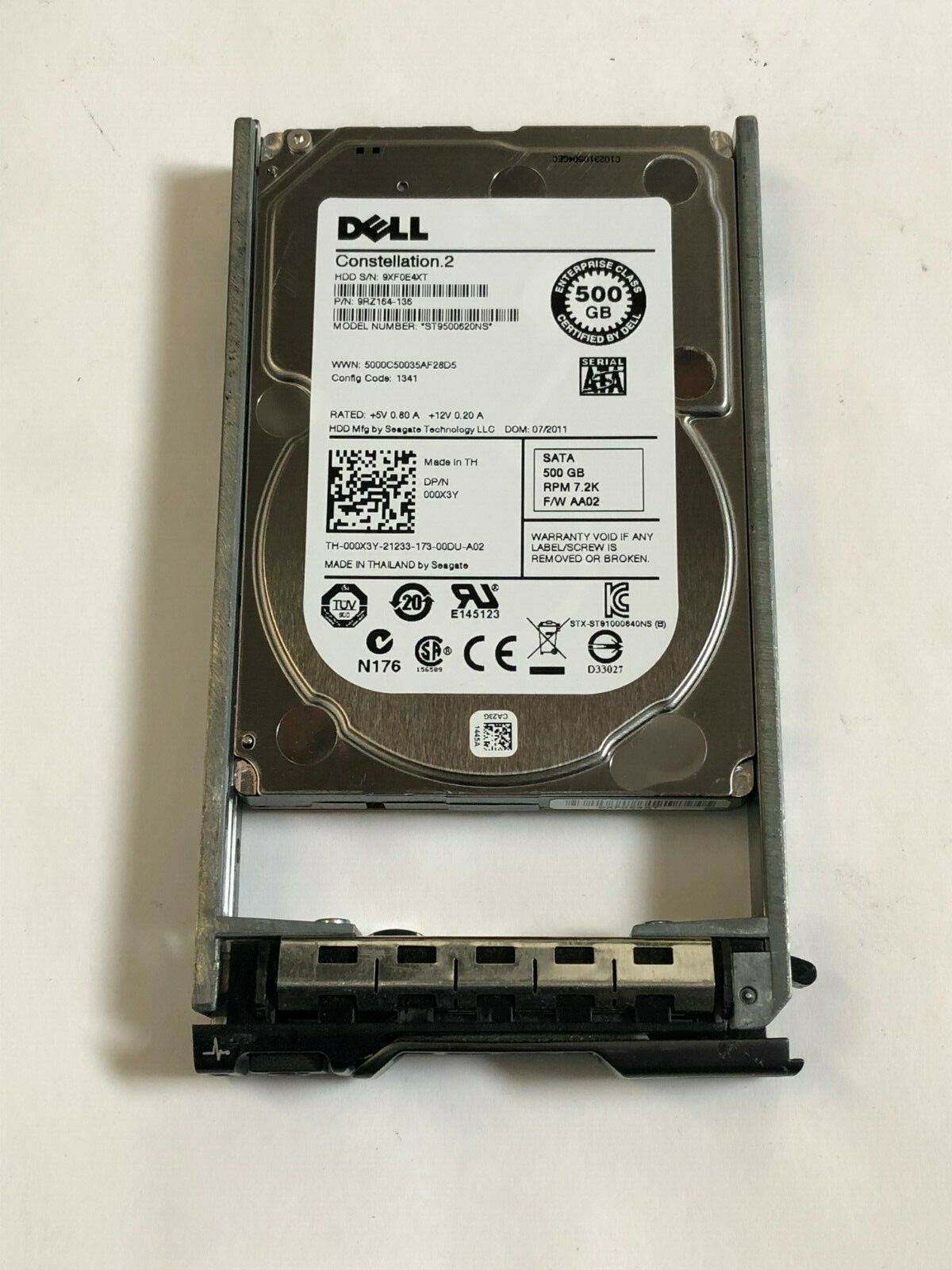 00X3Y DELL 000X3Y 500GB 7.2K SATA 2.5 6Gbs HDD ST9500620NS Server hard drive