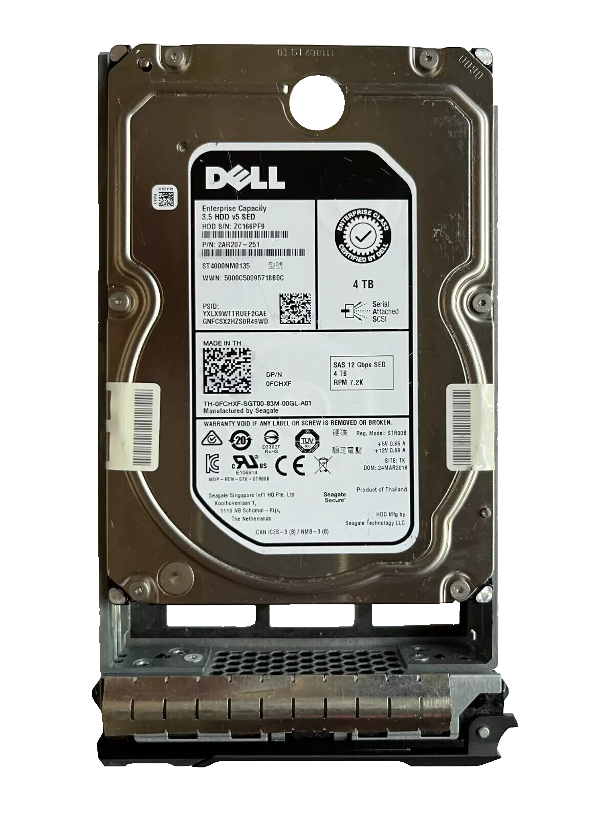 FCHXF DELL 4TB 7.2K SAS 3.5'' 12Gb/s SED HDD ST4000NM0135 0FCHXF 2AR207-251 T440