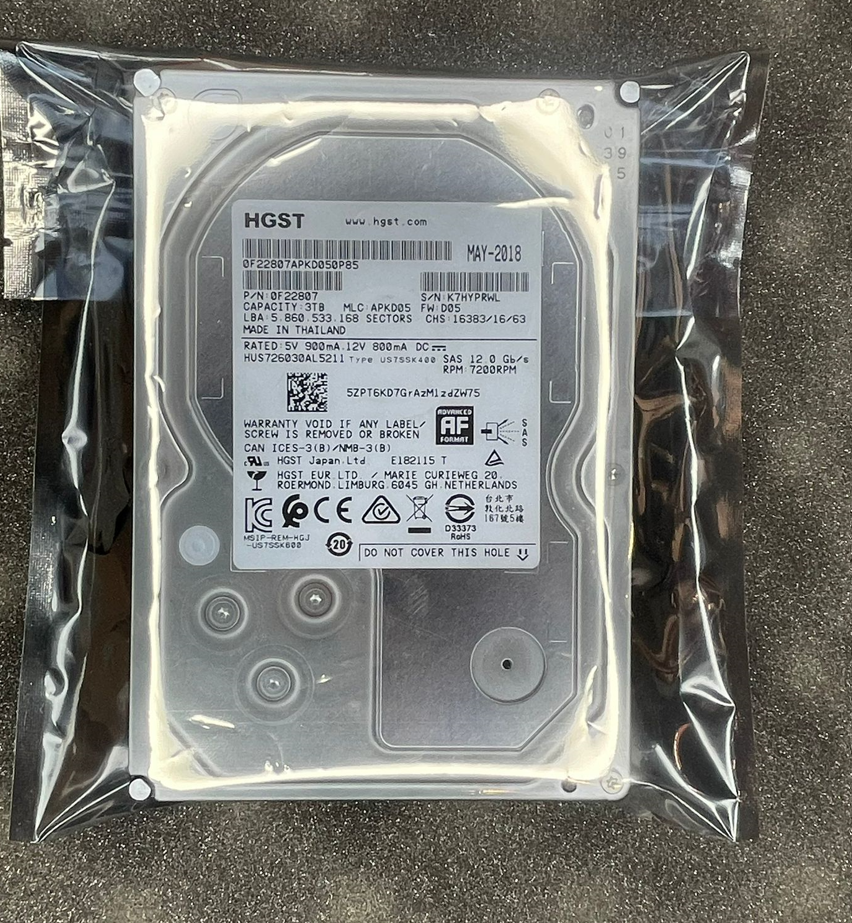 HGST 0F22807 3TB 7200 RPM 128MB SAS 12GB 3.5" hard drive HDD dell HP Supermicro