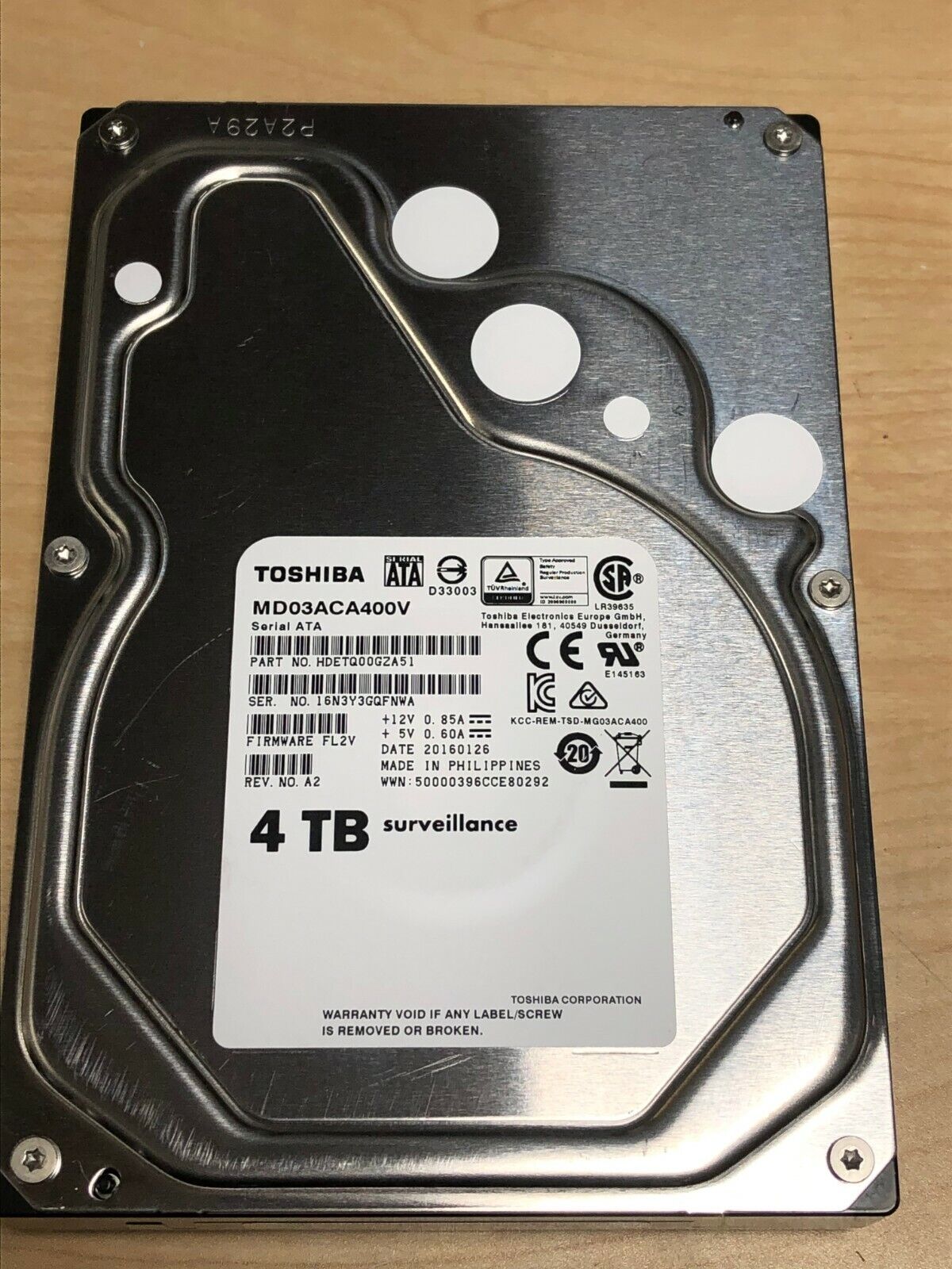 MD03ACA400V Toshiba Surveillance 4TB 7200RPM SATA 6Gbps 64MB Cache 3.5-inch Inte