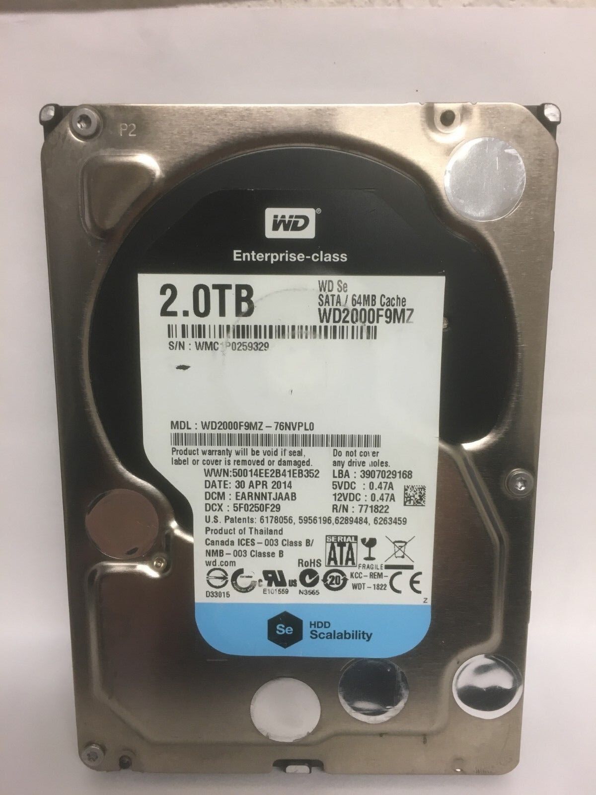 Western Digital 2TB 7.2K 3.5" 64MB SATA 6Gbps Enterprise Hard Drive WD2000F9MZ