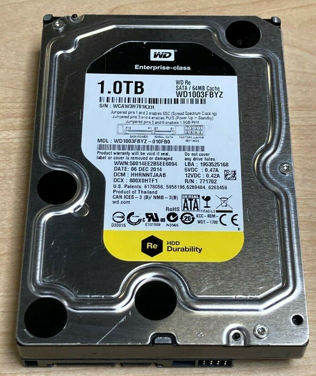 WD1003FBYZ 1TB 7.2K SATA 3.5" 6Gbps Enterprise Class Hard Drive Desktop WD