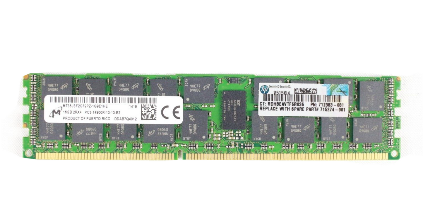 Lot of 10 Micron 16GB 2RX4 PC3-14900R Server RAM MT36JSF2G72PZ-1G9E1 HP