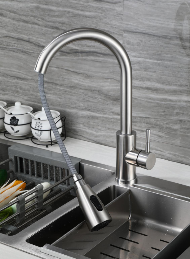 KITCHEN FAUCET SWIVEL DECK MOUNT SINGLE HOLE TAP BRUSHED STAINLESS STEEL BAR NEW