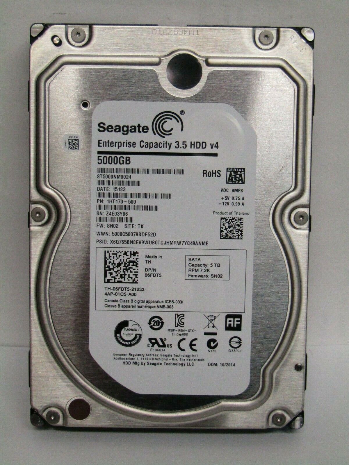 Dell 6FDT5 Seagate Enterprise 3.5" 5TB 128MB 6Gbps SATA Hard Drive ST5000NM0024