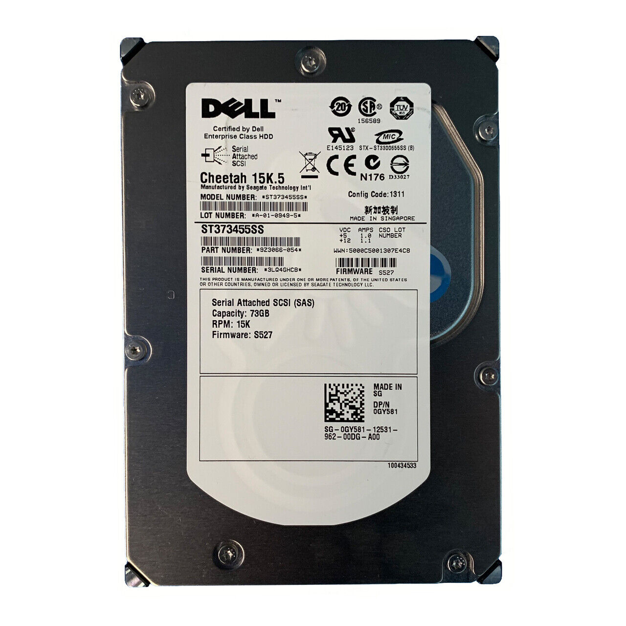 Dell GY581 Seagate 9Z3066-054 73.4GB 15000RPM SAS-2 16MB Cache 3.5" HDD