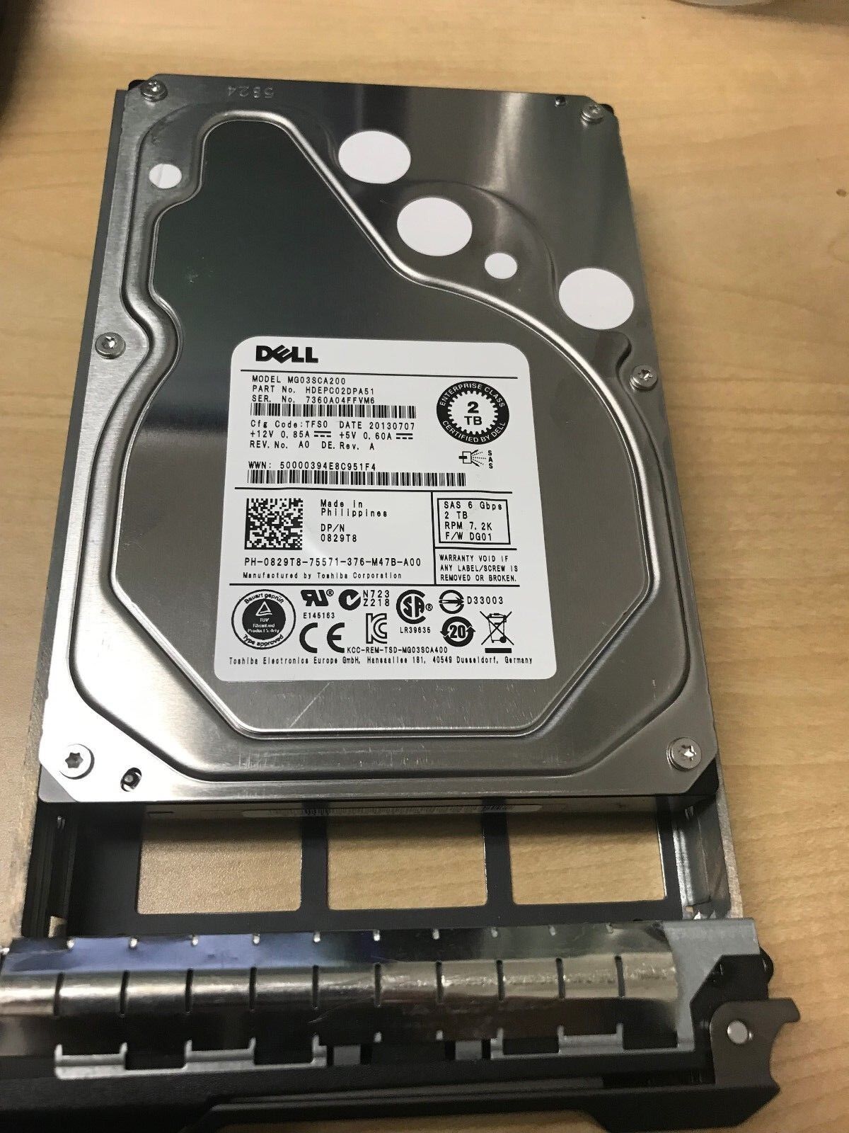 Dell 829T8 MG03SCA200 2TB 7.2K 6 Gbps 64MB F/W DG02 3.5" SAS Hard Drive server