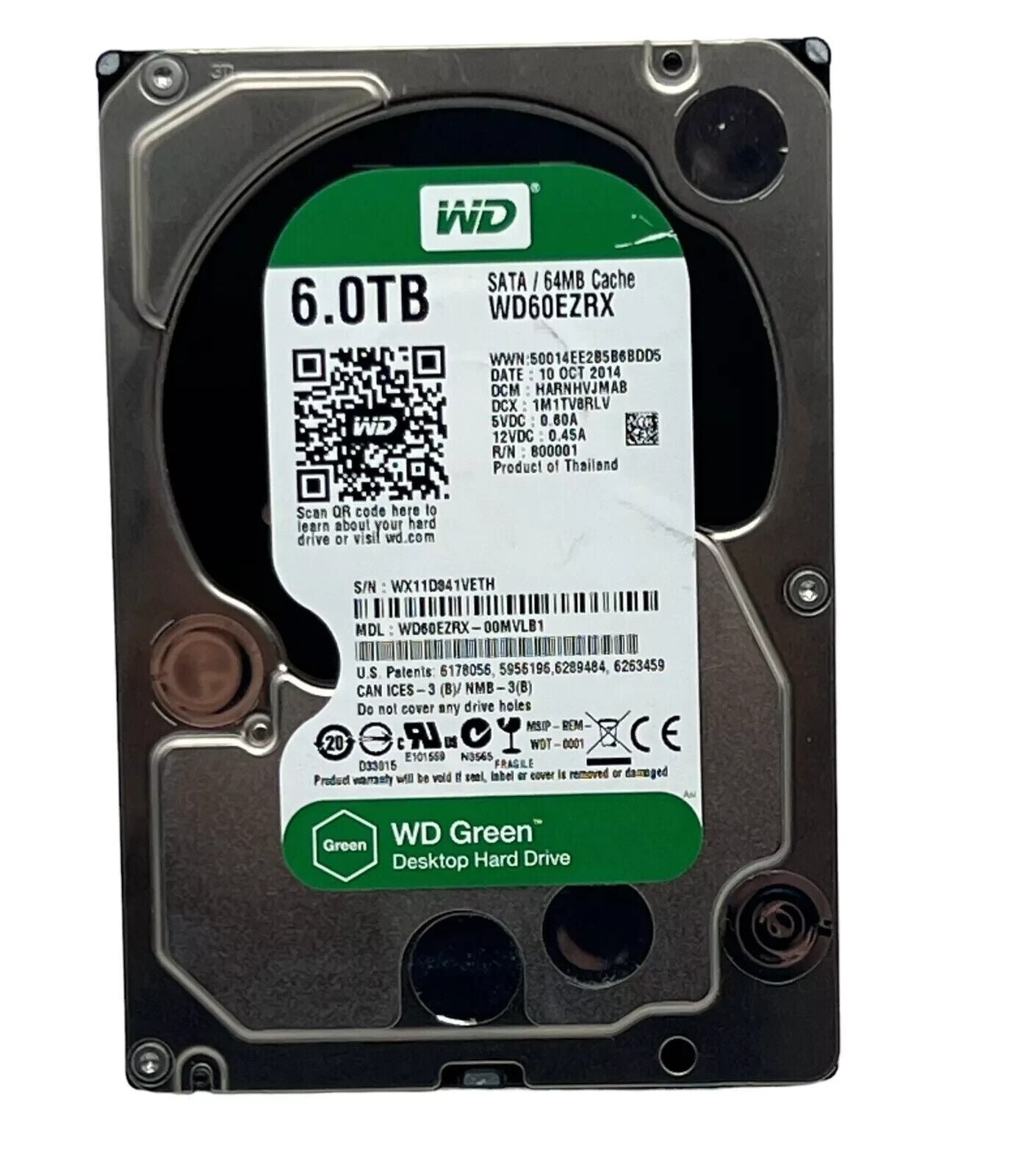 WD Green 6 TB Hard Drive 3.5" SATA 6Gb/s 64MB Cache 5.4k HDD WD60EZRX HDD