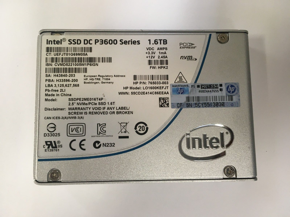 Intel DC P3600 1.6TB 2.5" NVMe PCIe Gen3 x4 U.2 SFF U.2 SFF SC MLC SSD hp ssd