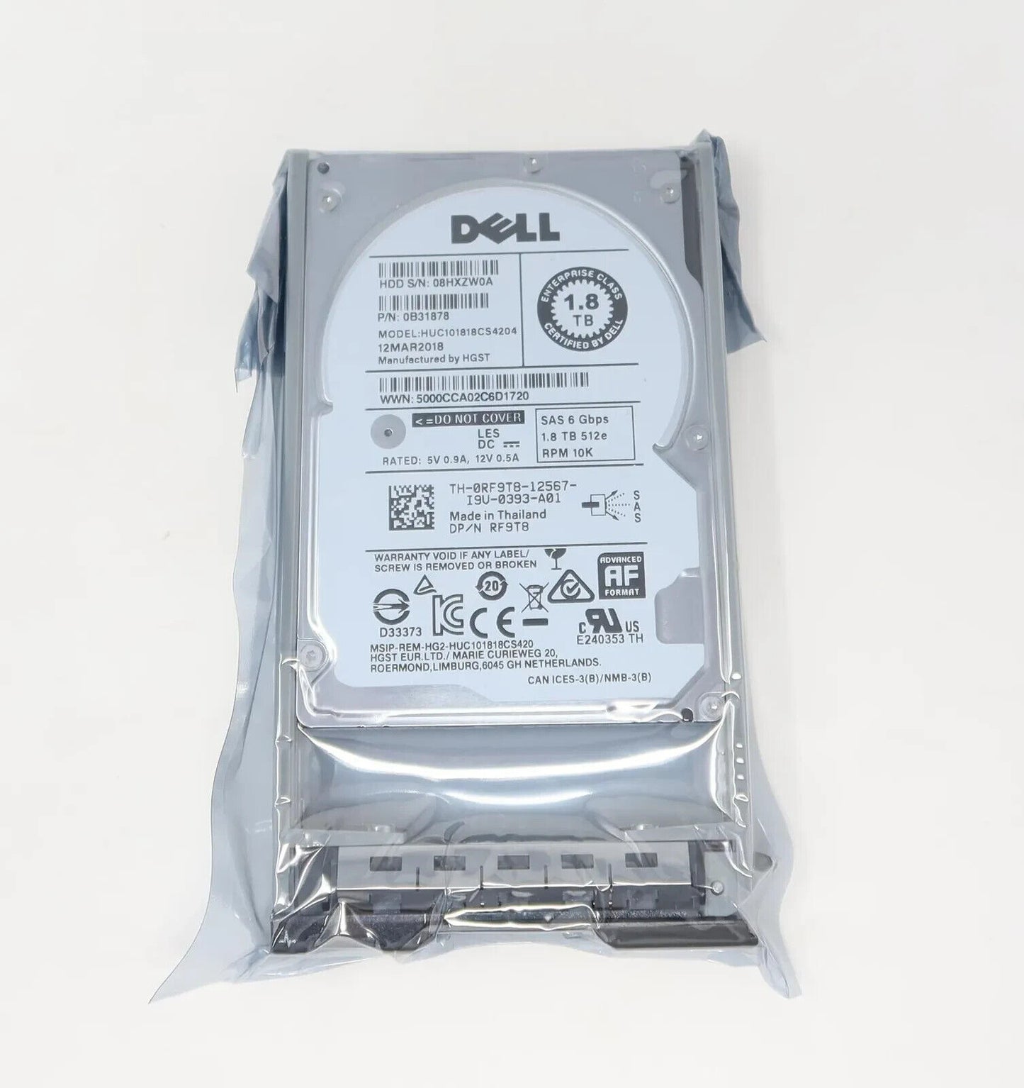 DELL RF9T8 1.8TB 10K SAS 2.5in 6GPS HDD dell caddy