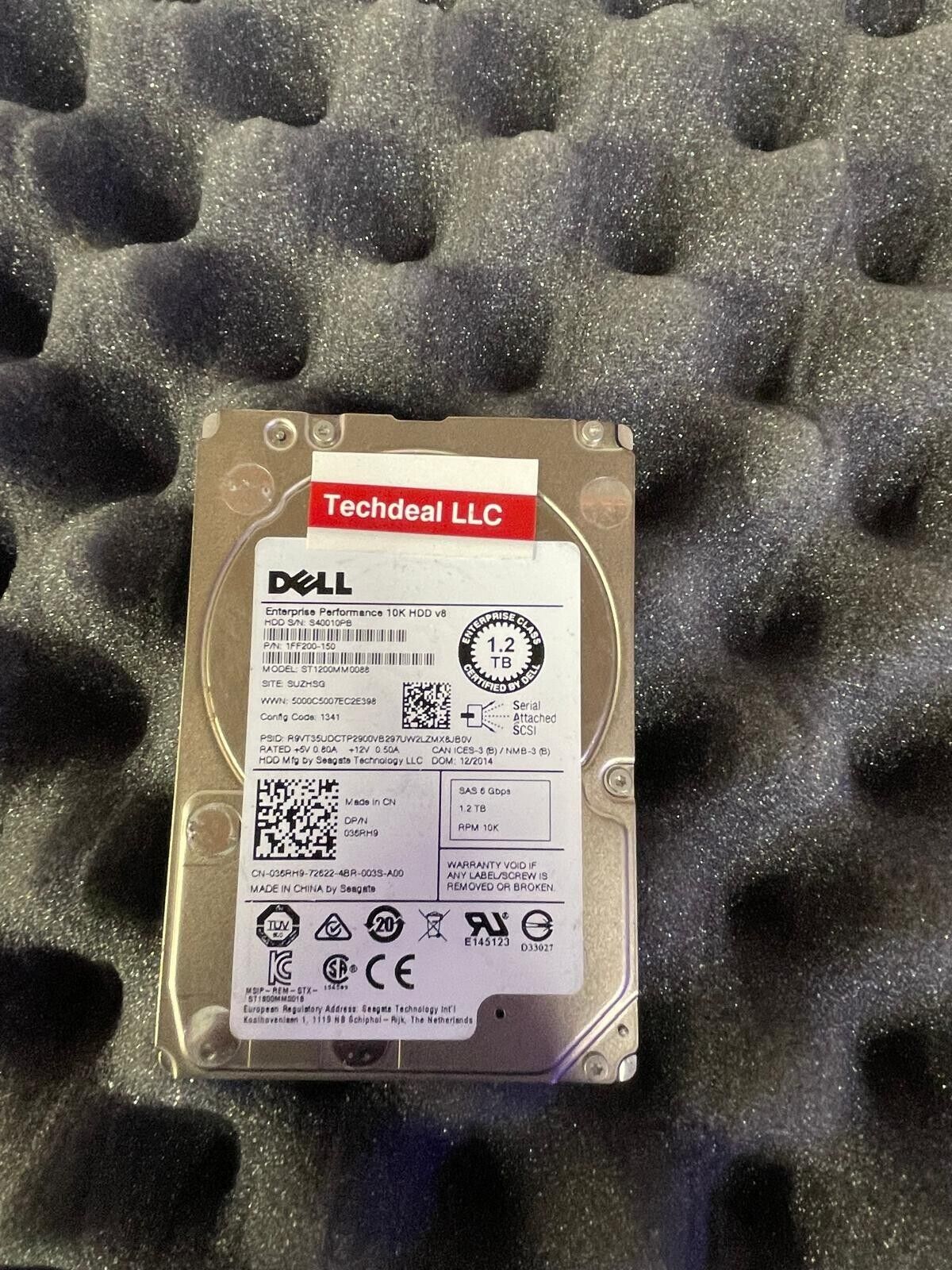 Dell ST1200MM0088 1.2TB 2.5" 6Gb/s 128MB 10K RPM SAS Hard Drive Dell P/N: 036RH9