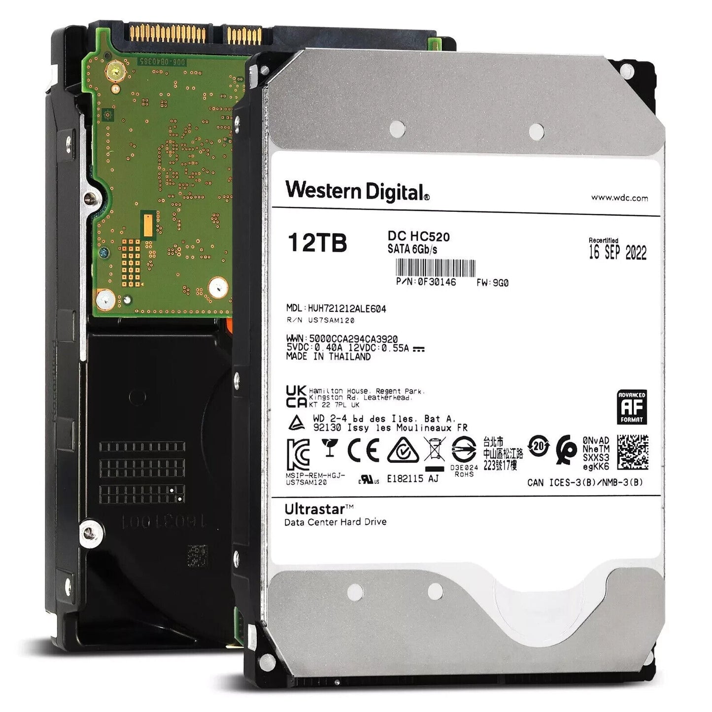 WD Ultrastar DC HC520 12TB SATA 3.5" Enterprise HDD — HUH721212ALE604 (0F30146)