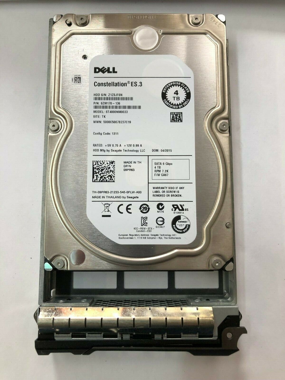 Dell 4TB 6G 7.2K 3.5" SATA 9PR63 HDD HARD DRIVE ST4000NM0033 enterprise server