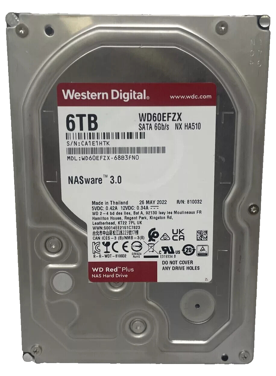 WD Red Plus 6TB NAS Hard Drive WD60EFZX - PARTS ONLY/DEFECT - SOLD AS-IS