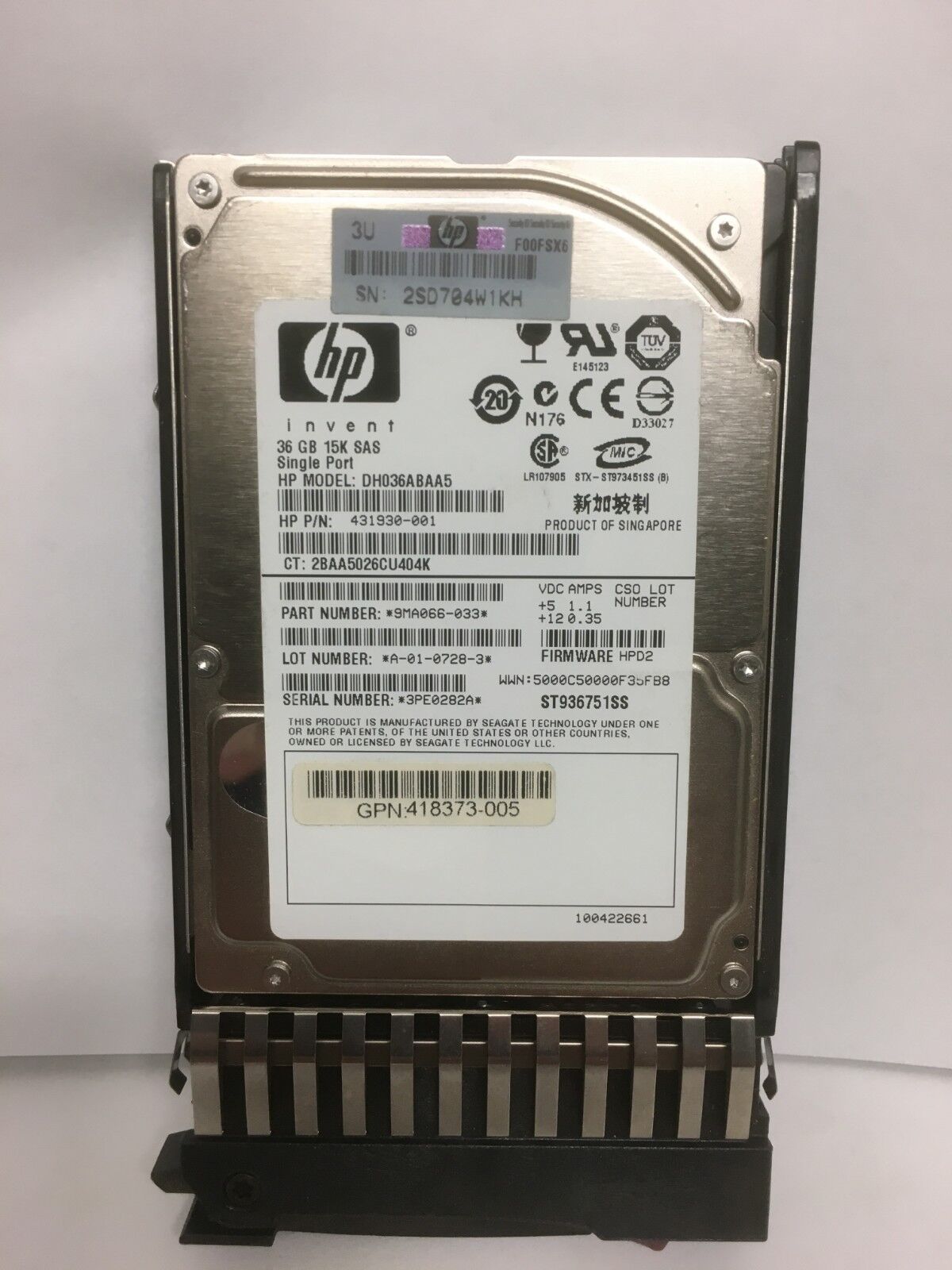 431930-001 HP 36GB 15K RPM SFF 2.5" SAS HOT PLUG SINGLE PORT HDD HARD DRIVE