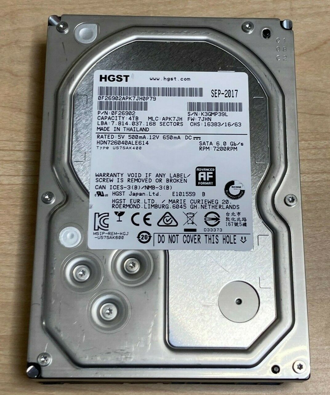 HGST 4TB 7.2K 6Gbps 128MB SATA 3.5in HDD HDN726040ALE614 0F26902 HDD hard drive