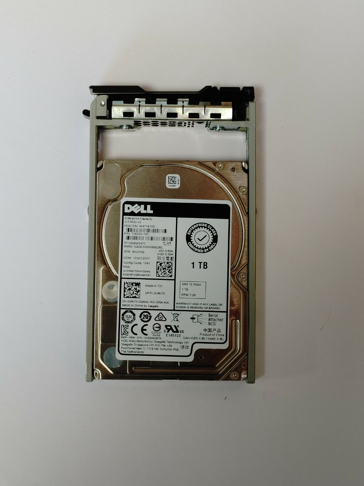 D4N7V Dell 1TB SAS 12G 7.2K SFF 512n HDD Seagate ST1000NX0473 0D4N7V W/ TRAY