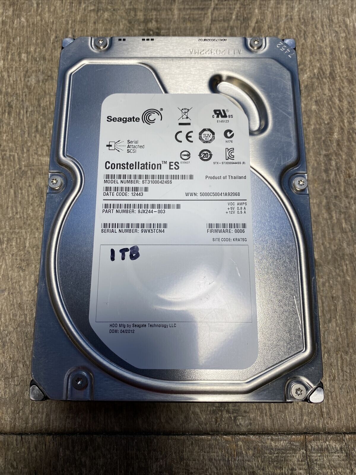 Seagate Constellation ES 3.5" 1TB SAS Hard Drive ST3100424SS 9JX244-003