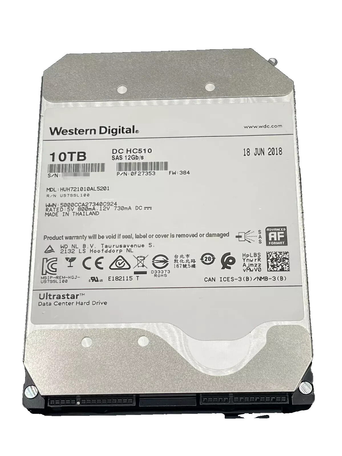 Western Digital DC HC510 10TB 0F27353 3.5" 12Gb/s SAS Hard Drive