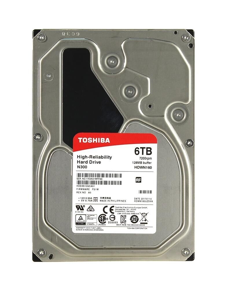 Toshiba N300 6TB 7200rpm SATA NAS 3.0 3.5" Hard Disk Drive HDEXS10GCA51 HDWN160