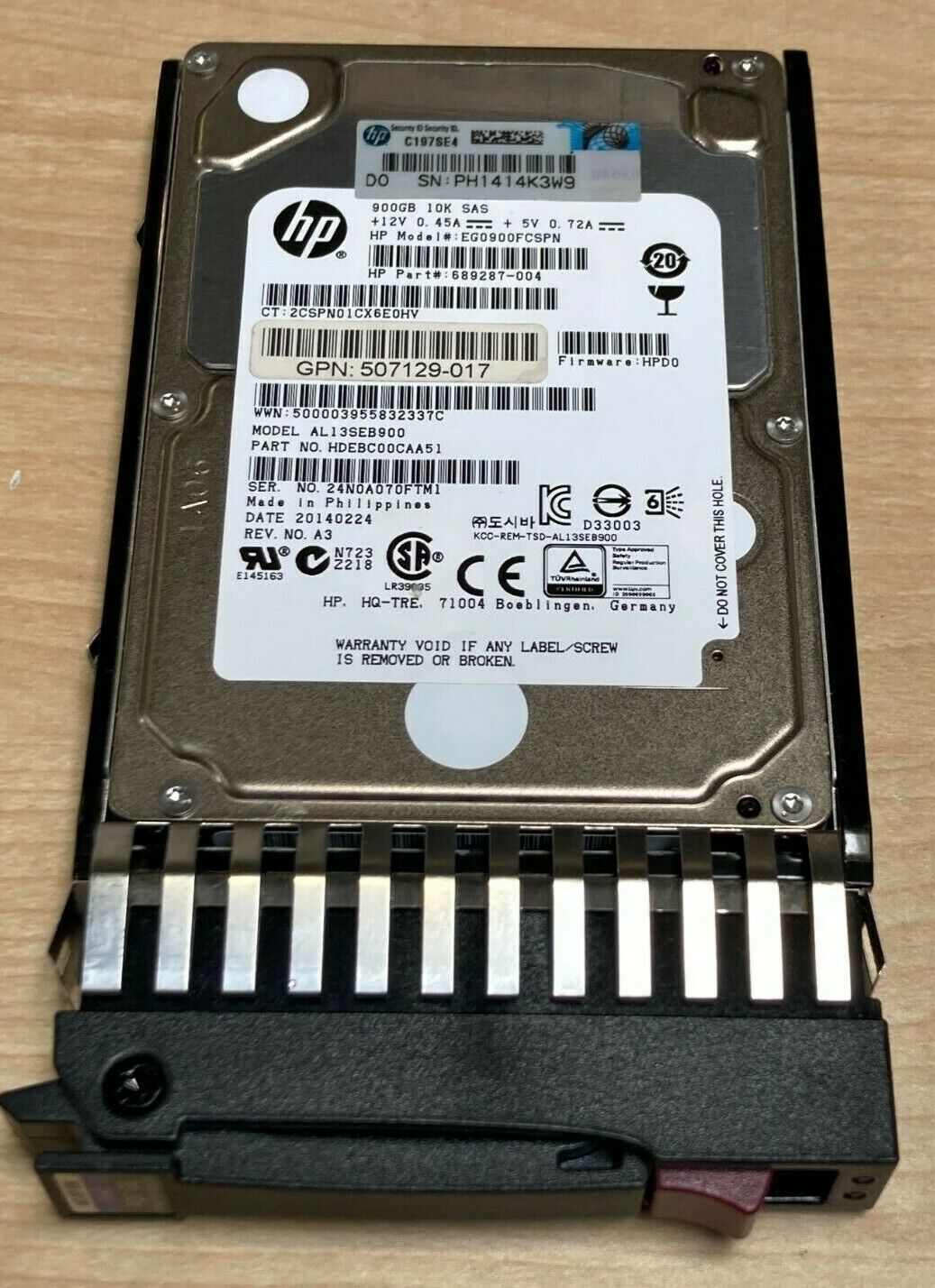 689287-004 HPE 900GB 10K 6G 2.5" SAS ENTERPRISE HARD DRIVE 507129-017