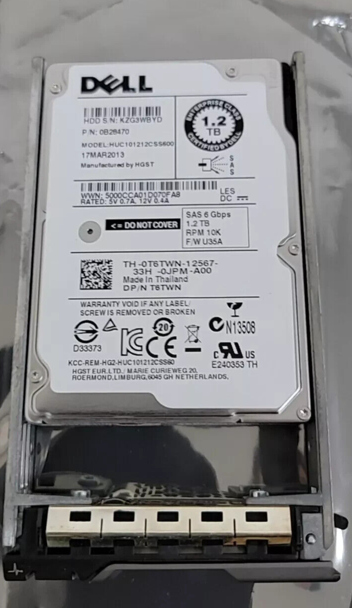 Dell 1.2TB 6G 10K 2.5" SAS 0T6TWN T6TWN HUC101212CSS600 HDD HARD DRIVE W/Tray