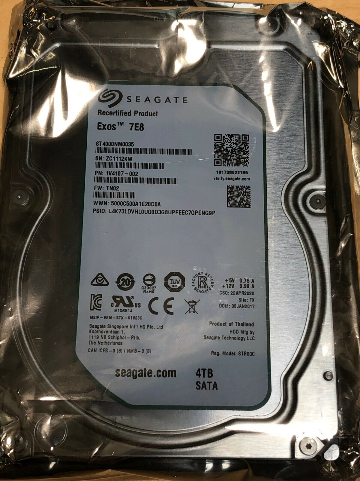 Seagate Enterprise 4TB HDD SATA III 3.5" 7200RPM 128MB Internal ST4000NM0035