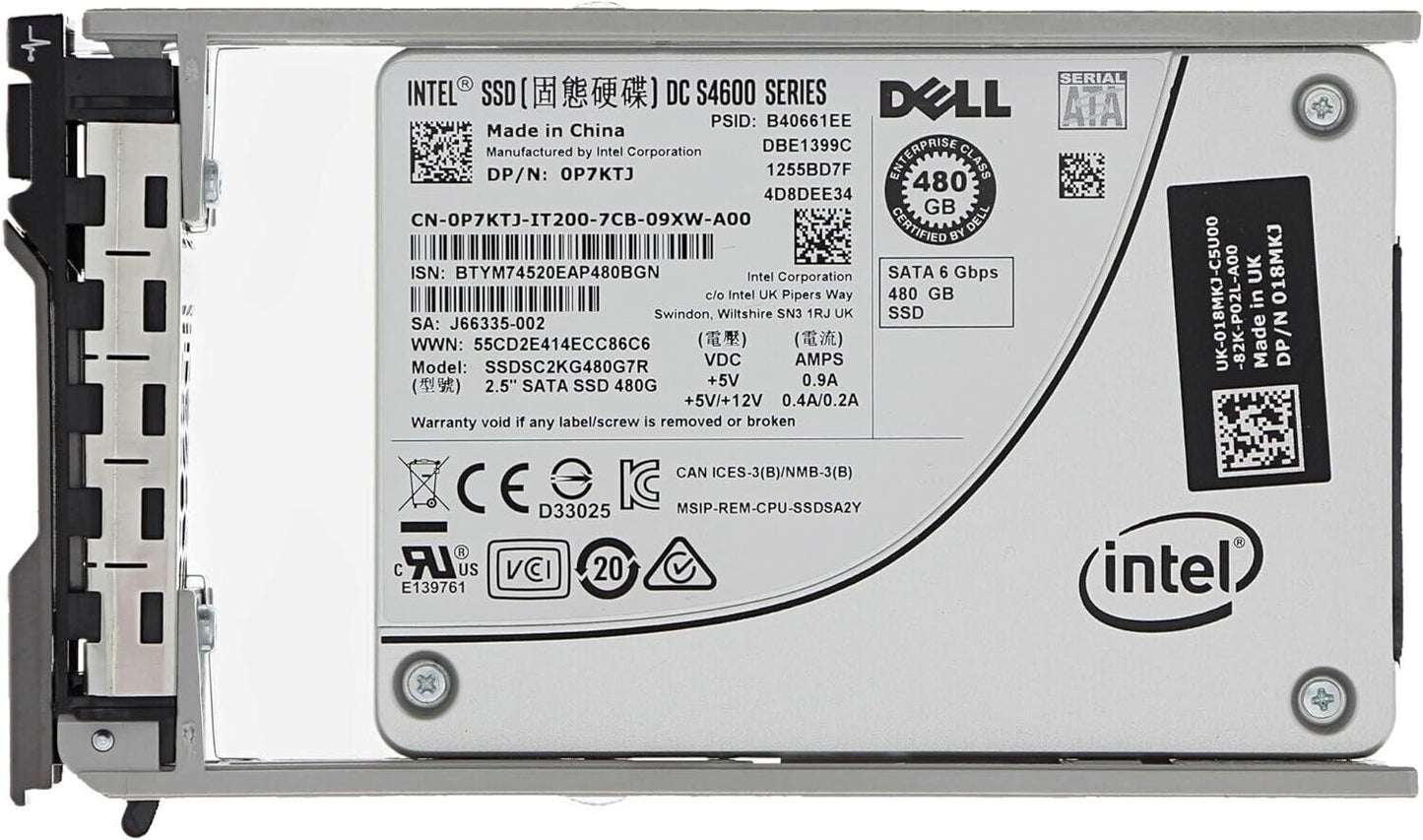 Intel 480GB SSD 2.5" SATA Model: SSDSC2KG480G7R DP/N: 0P7KTJ dell HDD hard drive