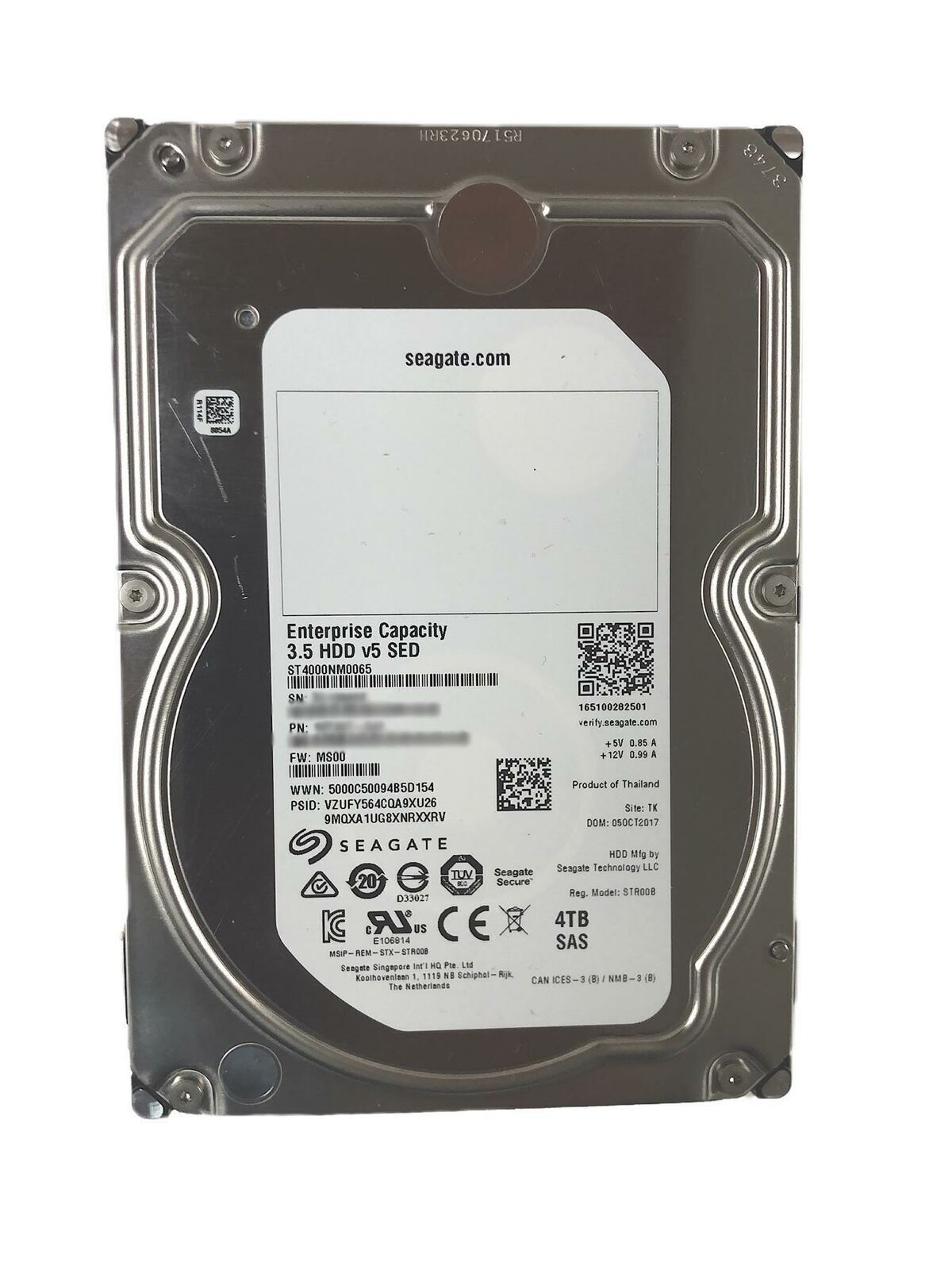 SEAGATE ST4000NM0065 3.5" 4TB 7.2K SAS 12Gbps 128MB Server Hard Drive HDD v5 SED