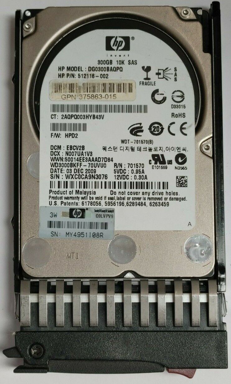512116-002 HP 300GB 3G SAS 10K 2.5" DP Hard Drive W/Tray