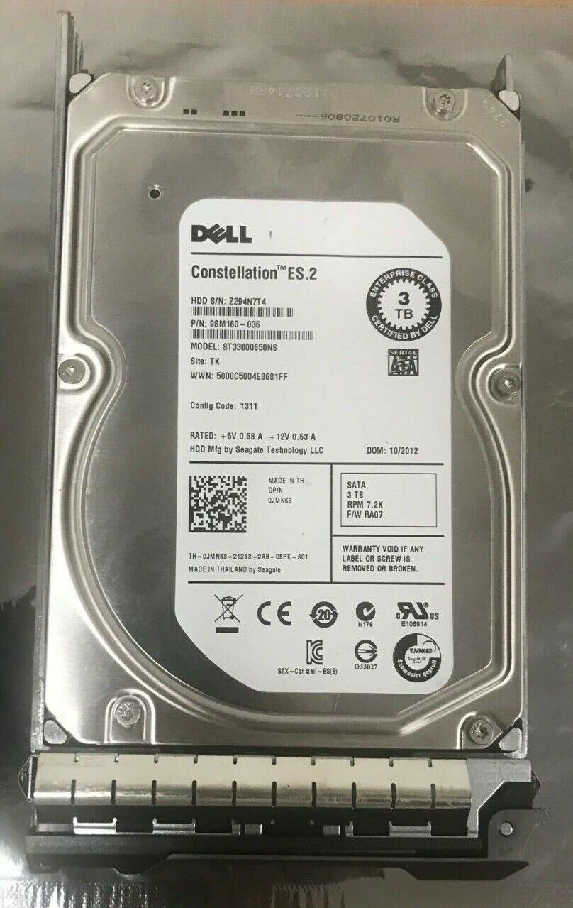 JMN63 DELL 3TB 7.2K SATA 6Gb/s 3.5in Hard Drive ST33000650NS 0JMN63