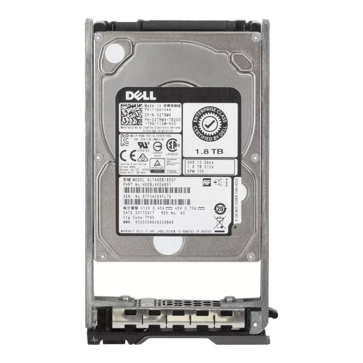 2TRM4 02TRM4 Dell 1.8TB 10K RPM 12Gbps 2.5" HOTSWAP SAS Hard Drive HDD