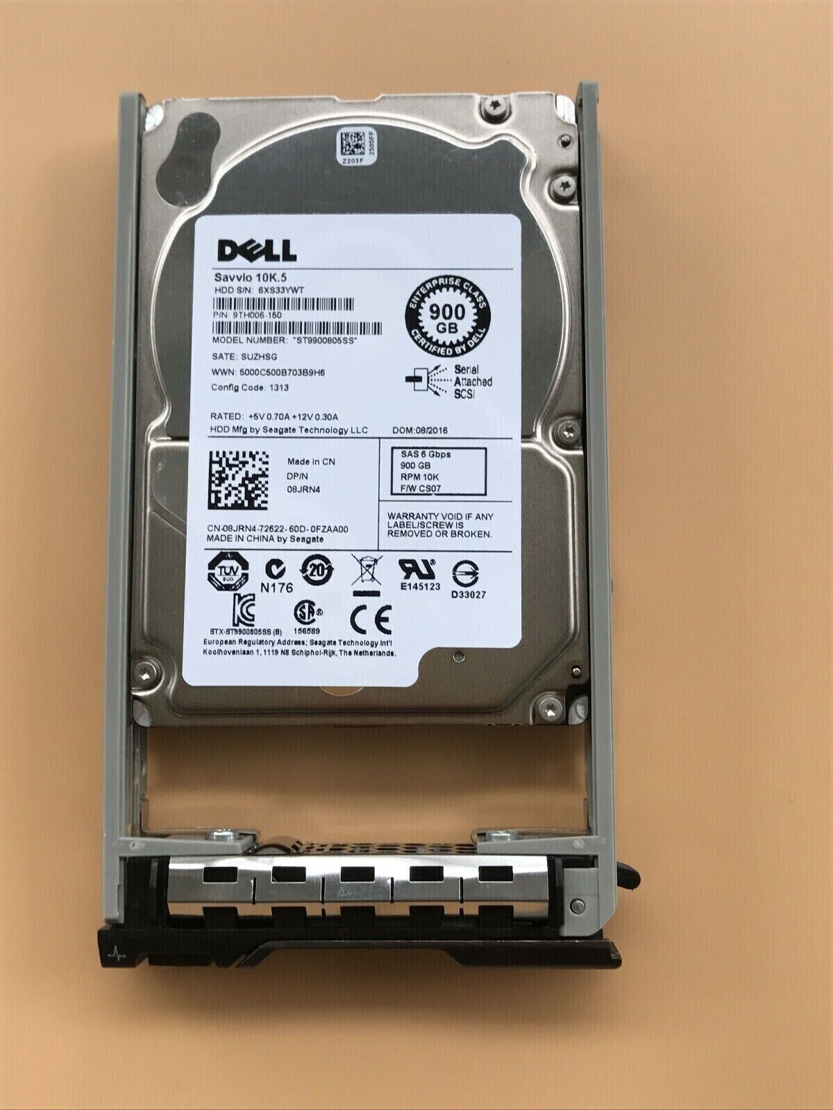Dell 8JRN4 Savvio 10K.5 900GB 2.5" SAS 10K ST9900805SS Hard Drive 08JRN4 W/ Tray