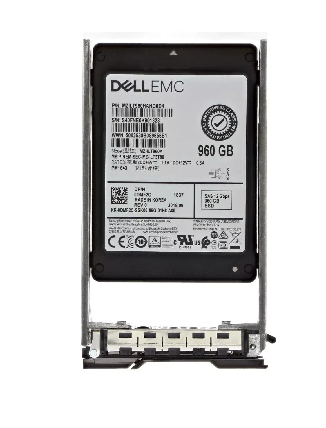 DELL COMPELLENT DMF2C 960GB SAS 2.5" 12G SSD HARD DRIVE WITH TRAY