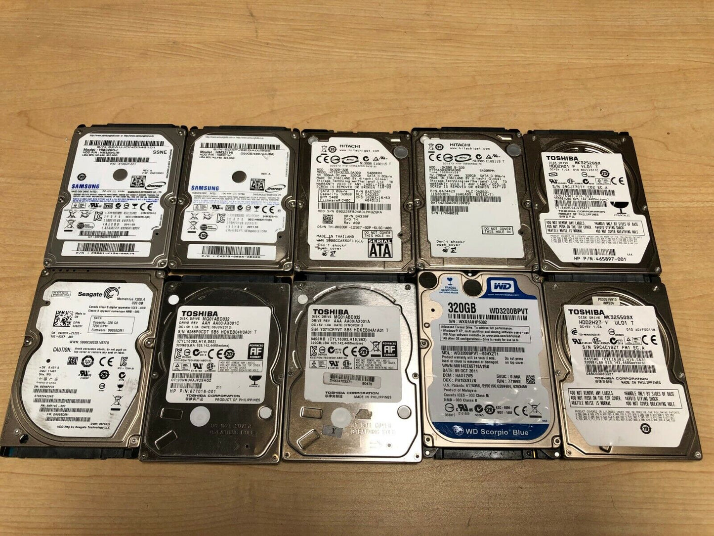 Lot of 10 Mix Seagate WD Toshiba Samsung 320GB 2.5" SATA Laptop Hard Drive 9mm