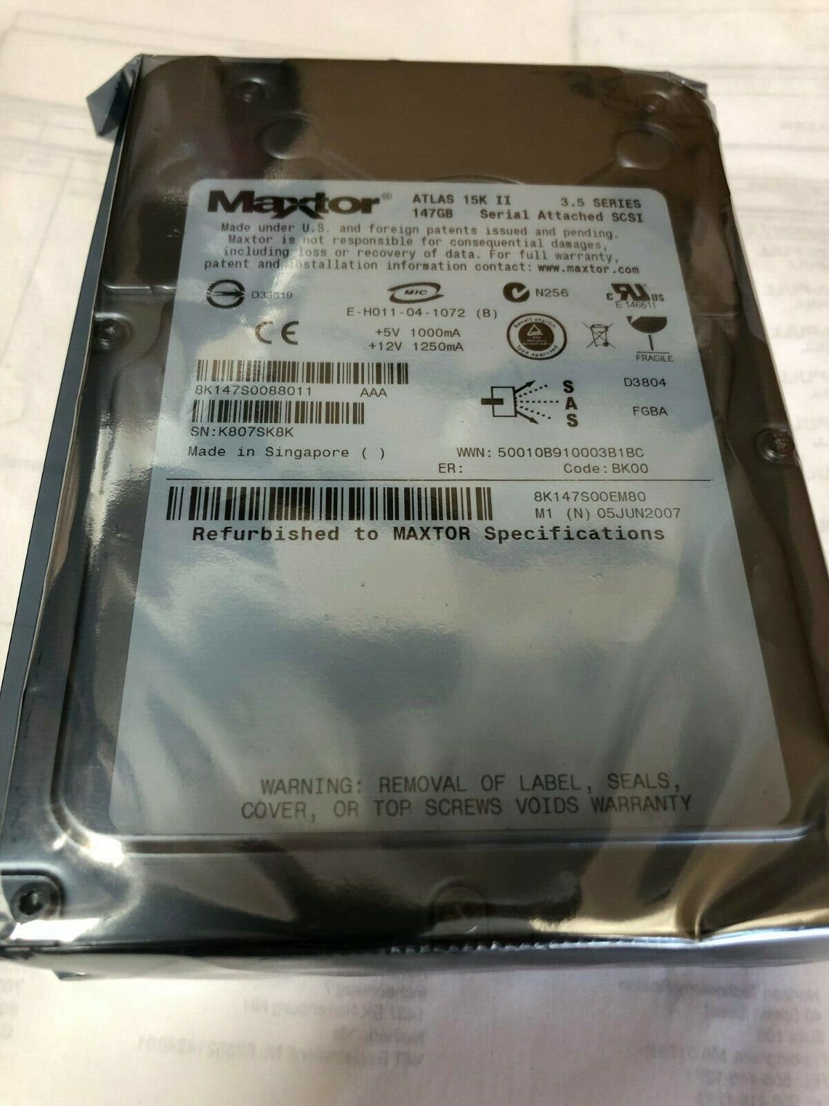 Maxtor 8K147S0 147GB Internal 15000 RPM 3.5" 15k (8K147S0) SAS Hard Drive