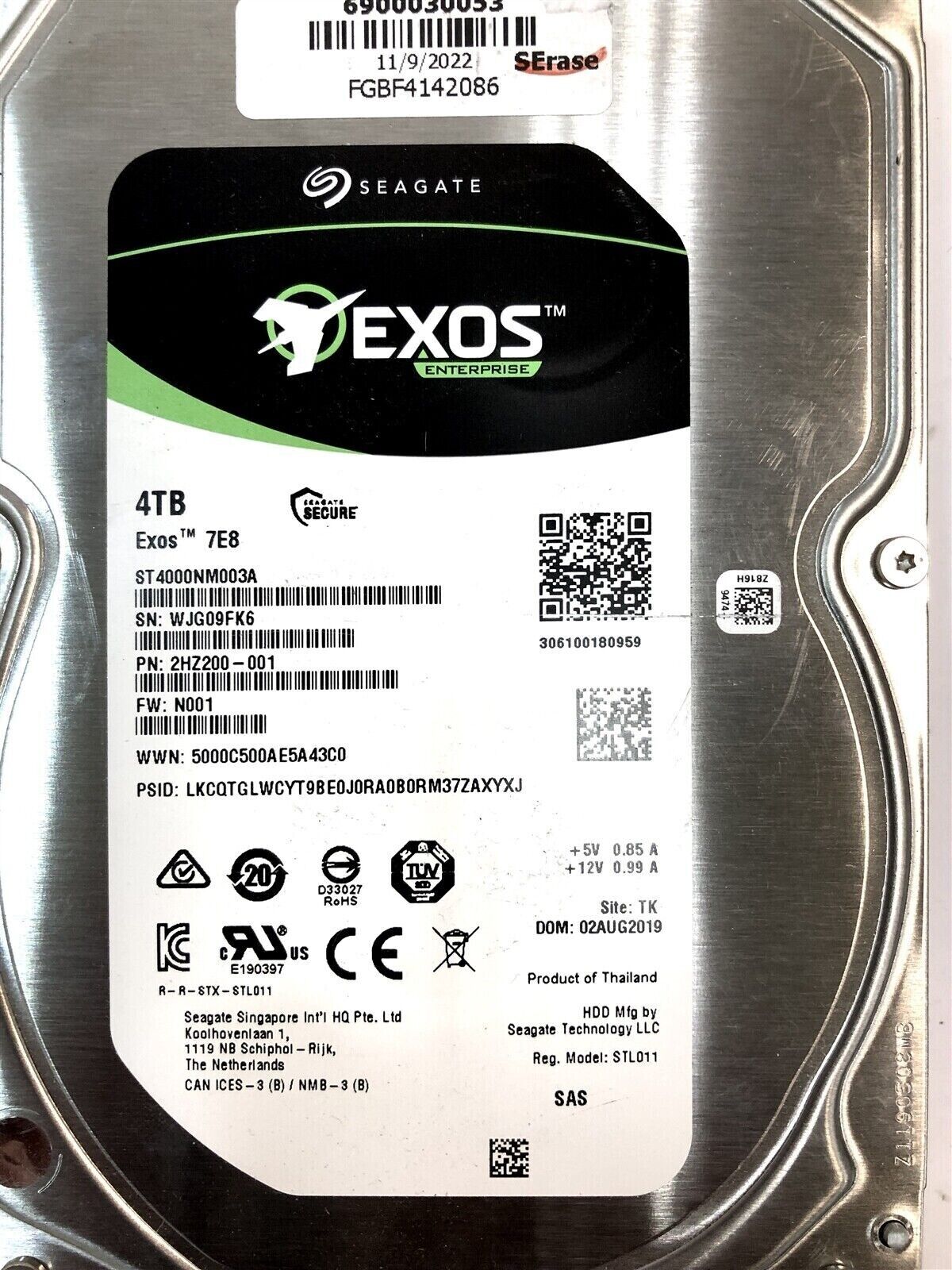 Seagate EXOS Enterprise 4TB 7.2K RPM 12Gb/s SAS Hard Disk Drive ST4000NM003A