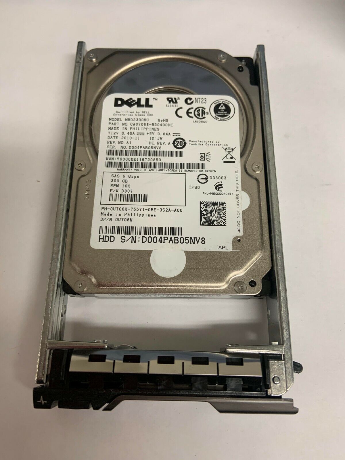 U706K 0U706K Dell 300GB 10K 6G SFF SAS HDD MBD2300RC W/ TRAY