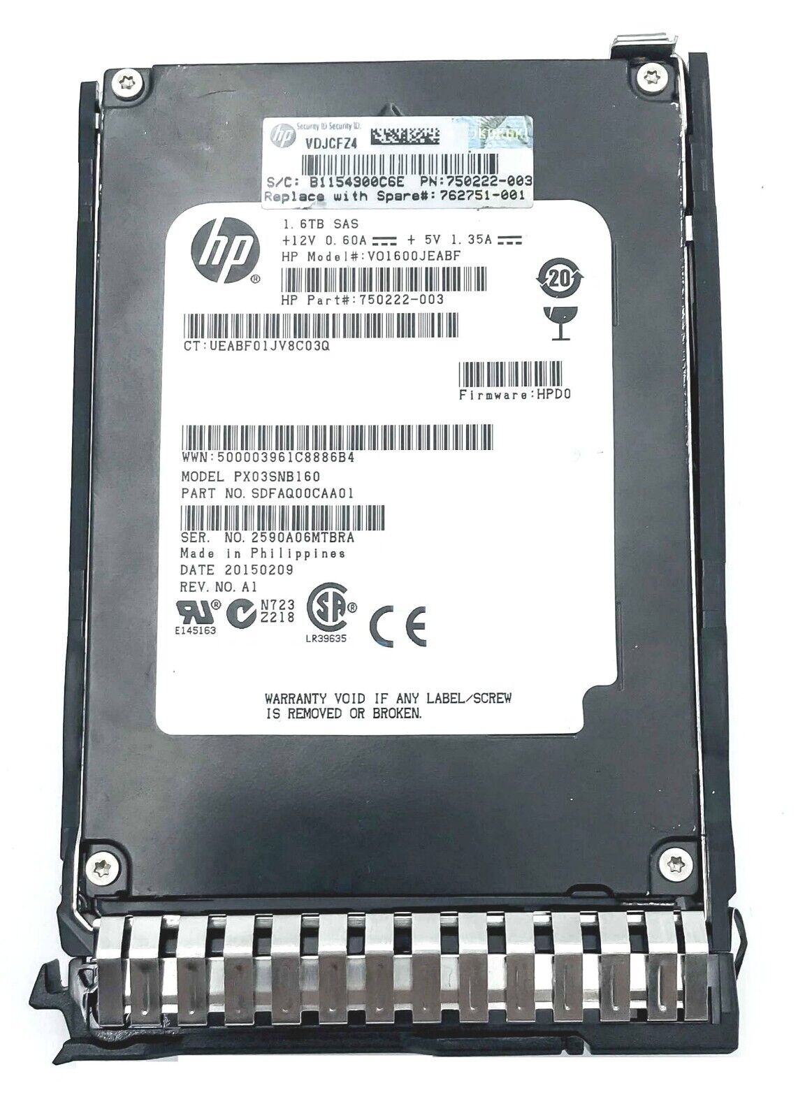 HPE 762751-001 750222-003 1.6TB SAS-12GBPS HDD 2.5' VALUE SOLID STATE DRIVE