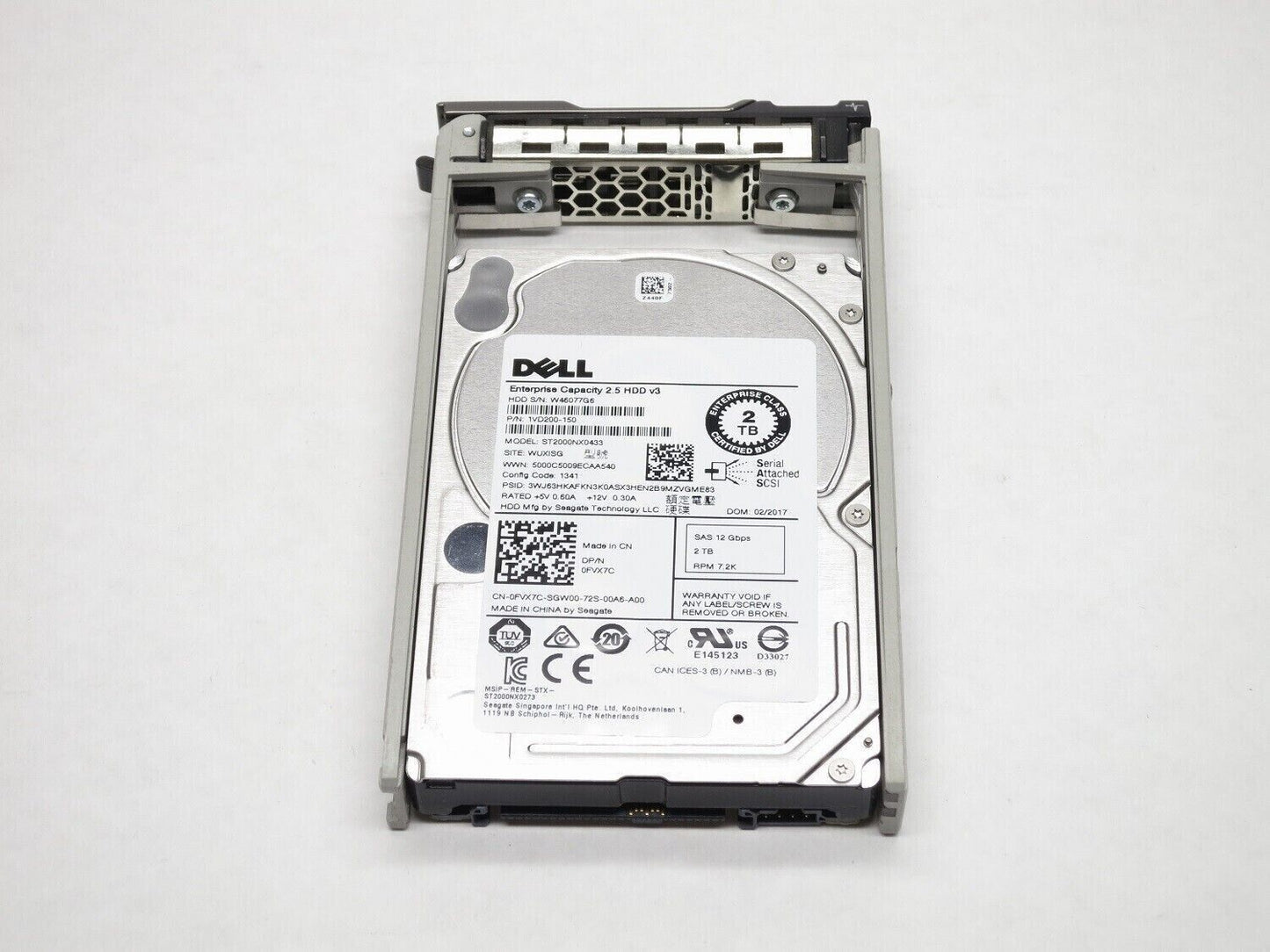 Dell 2TB 2.5" 12G 7.2k SAS SFF Hard Drive HDD In 13th/14th Series Caddy FVX7C